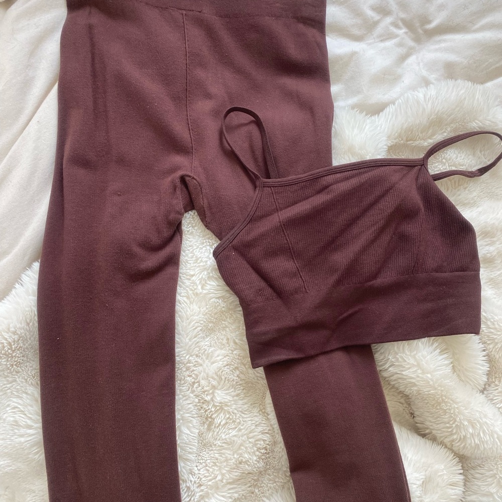 Fabletics Brown Knit Ribbed Two-Piece Active Set … - image 1